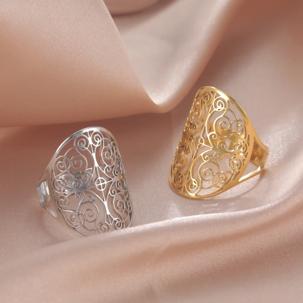 Unift Vintage Ring Metatron Cube Stainless Steel Rings for Women Men Sacred Geometry Solomon Angel Seal Archangel Jewelry Gift