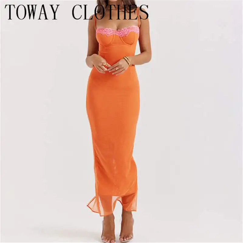 

Dress For Women Summer Halsey Lace Spaghetti Strap Maxi Dresses Vacation Style Suspender Backless Long Dresses