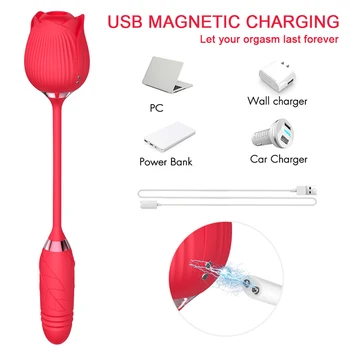 Rose Dildo Thrusting Vibrator Female Clitoris Stimulator Nipple Oral Sucker Love Egg Stretching Adults Goods Sexy Toy for Womans 3