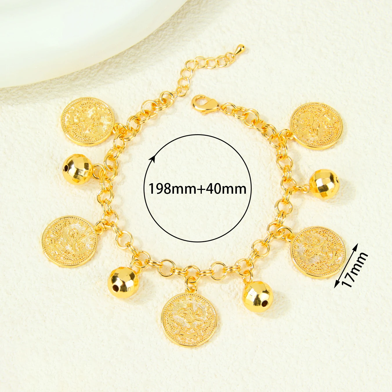 Türkisches Vintage-Münzarmband 21k Vergoldet Dubai Mode Charm-Armbänder Arabisch Islamischer Brautschmuck für Hochzeiten und Partys – Detail 8