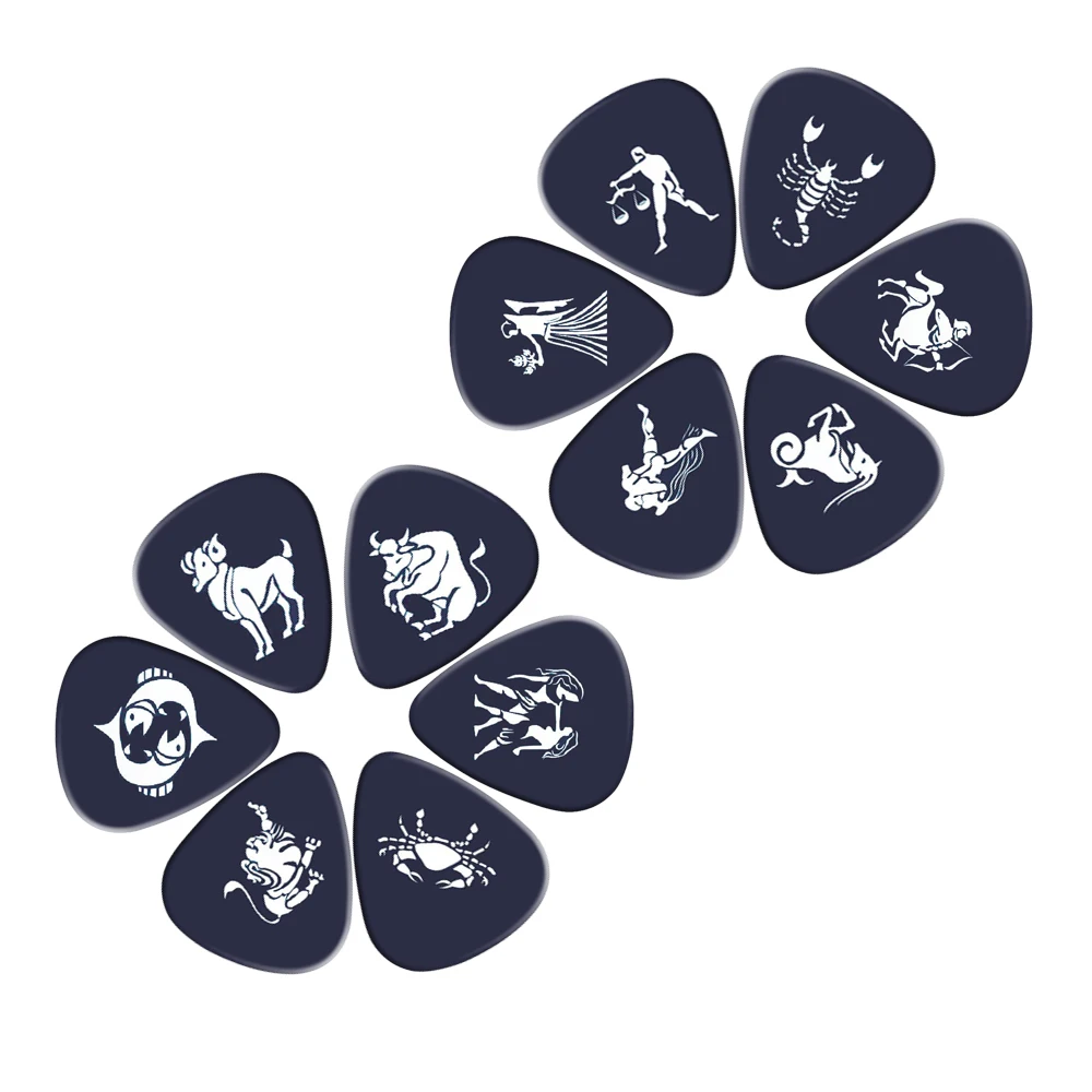 SOACH 10pcs/Lot 0.71 0.46 1.0mm thickness cartoon 12 Constellations guitar picks pattern guitar paddles parts Guitar Accessories