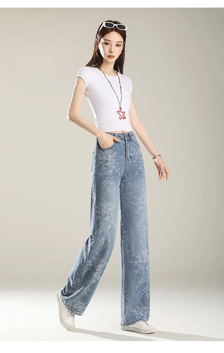 2025 frauen Sommer Hohe Taille Dünne Breite Bein Jeans Hohe Qualität Lose Beiläufige Hosen – Detail 12