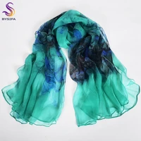 [BYSIFA] Emerald Green Women Long 100% Silk Scarf Printed Chinese Style Water Ink Painting Brand Oblong Silk Shawl Scarves 170cm 2