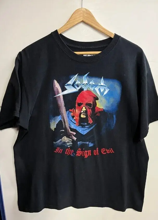 Футболка Sodom с металлическим ремешком, в знак зла, перепечатанная рубашка, черная рубашка