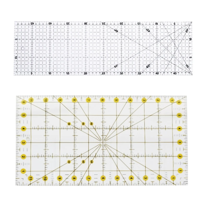 Clear Sewing Template Ruler Patchwork Cutting Pad Double Colored Lines Grids Angle Alignment Lines for Precise Quiling