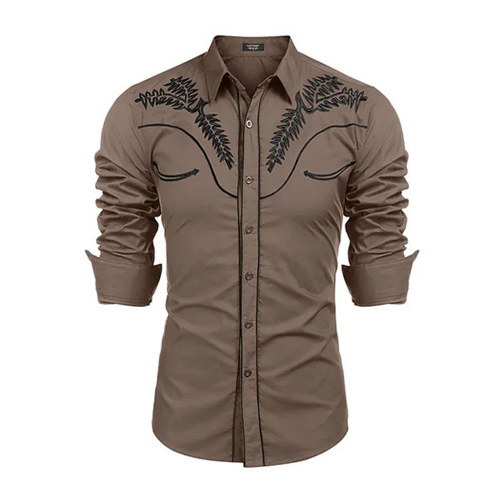 2023 New Men's Western Printed Long -sleeved Lapel Single -breasted Shirt Casual Social Men's Club Street Clothing