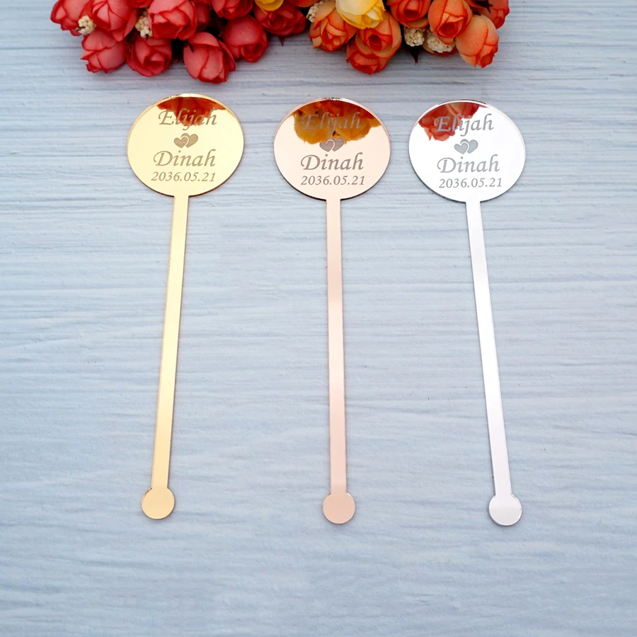 10 Pieces 18cm Personalized Custom Groom And Bride Name Swizzle Sticks