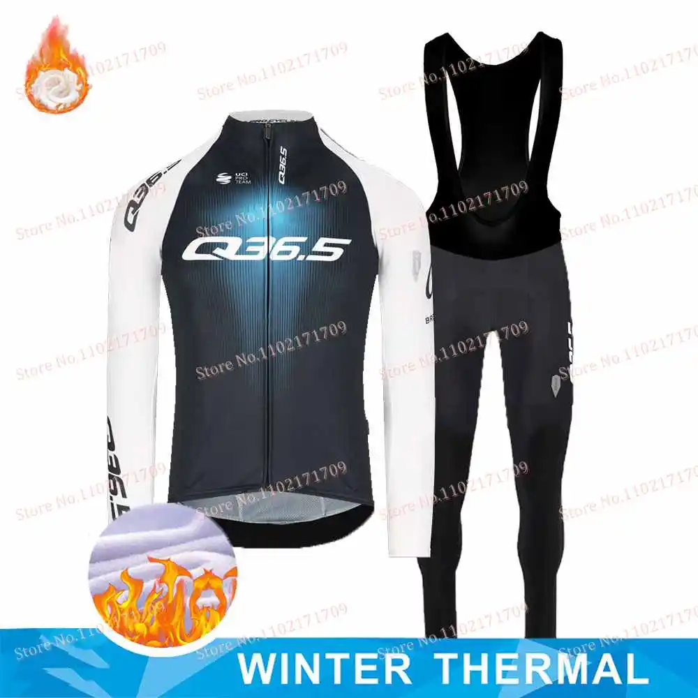 Winter Fleece Q36.5 Pro Team Cycling Jersey Set Long Sleeve Cycling Clothing Thermal Bike Jacket Suit Bicycle Bib Tights