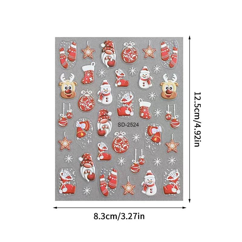 1 Sheet Relief Christmas Nail Art Sticker Christmas Tree Elk Snowflakes Nail Art Stickers Xmas Manicure Decals