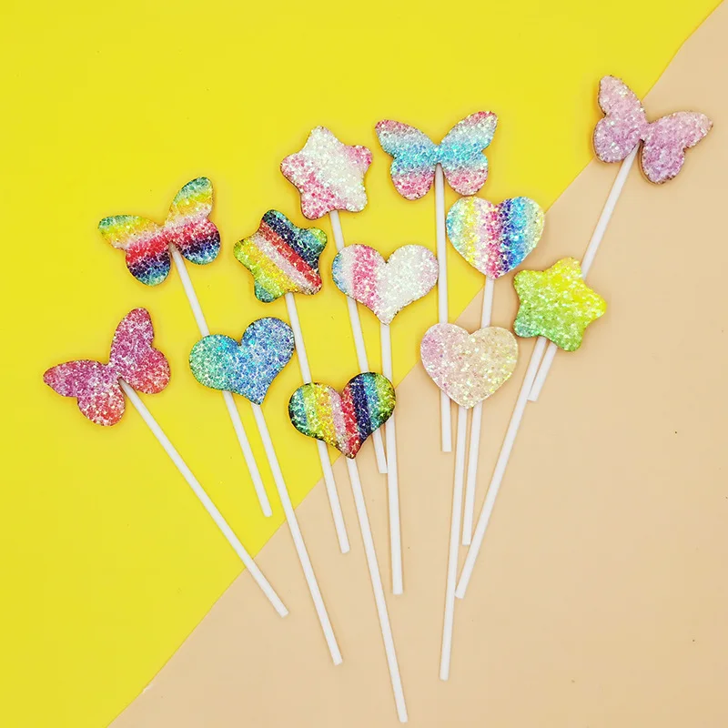 

20pcs Colorful Butterfly Cake Topper Wedding Heart Cake Decorating Supplies Birthday Party Gradation Star Cupcake Topper Decor