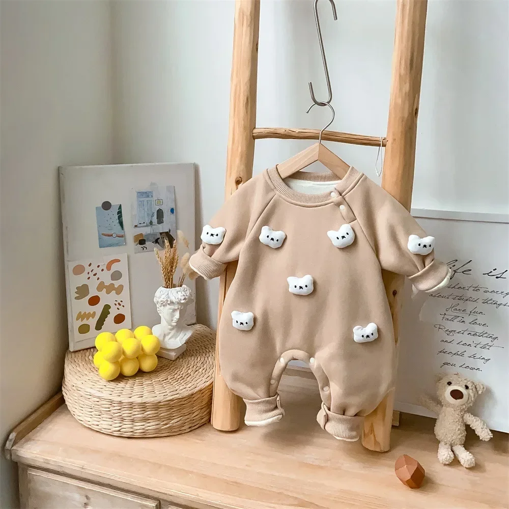 

2023 Winter New Arrival: Thickened Fleece 3D Bear Onesie Romper for Toddler Boys, Perfect Crawling and Learning To Walk