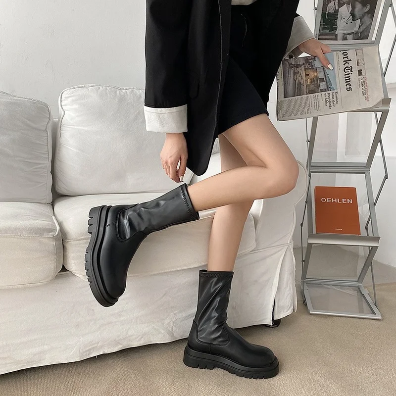 Gladiator Motorcycles Over The Knee High Boots Women 2022 Winter New Platform Chelsea Female Shoes Designer Snow Stretch Botas