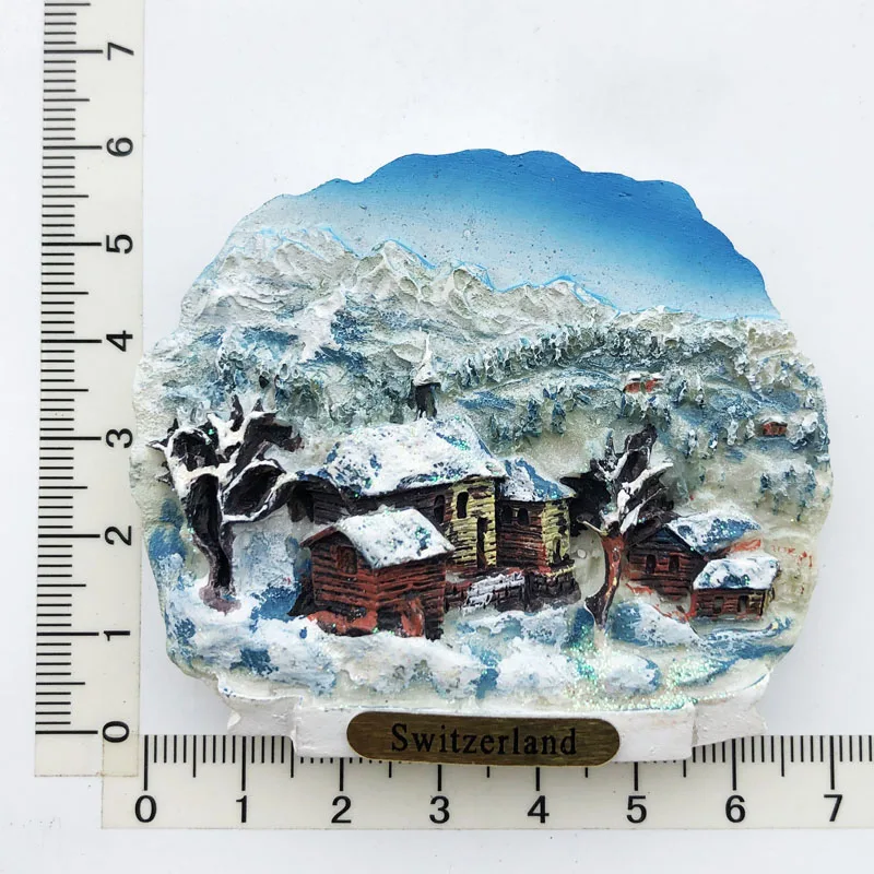 

Swiss Snowy Mountains Fridge Magnet Cultural Landscape Message Post Tourism Souvenir Resin Craft Decoration