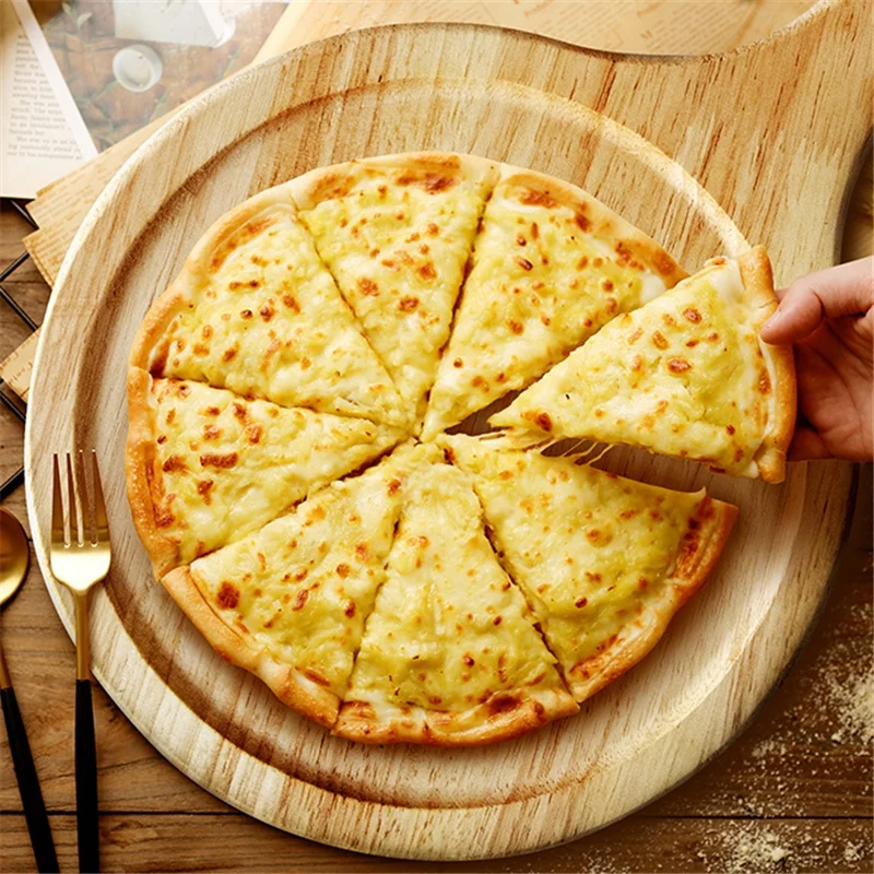 Pizza Bakeware Wooden Pizza Board Round With Hand Pizza Baking Tray Stone Cutting Board Platter Cake Bakeware Kitchen Tools