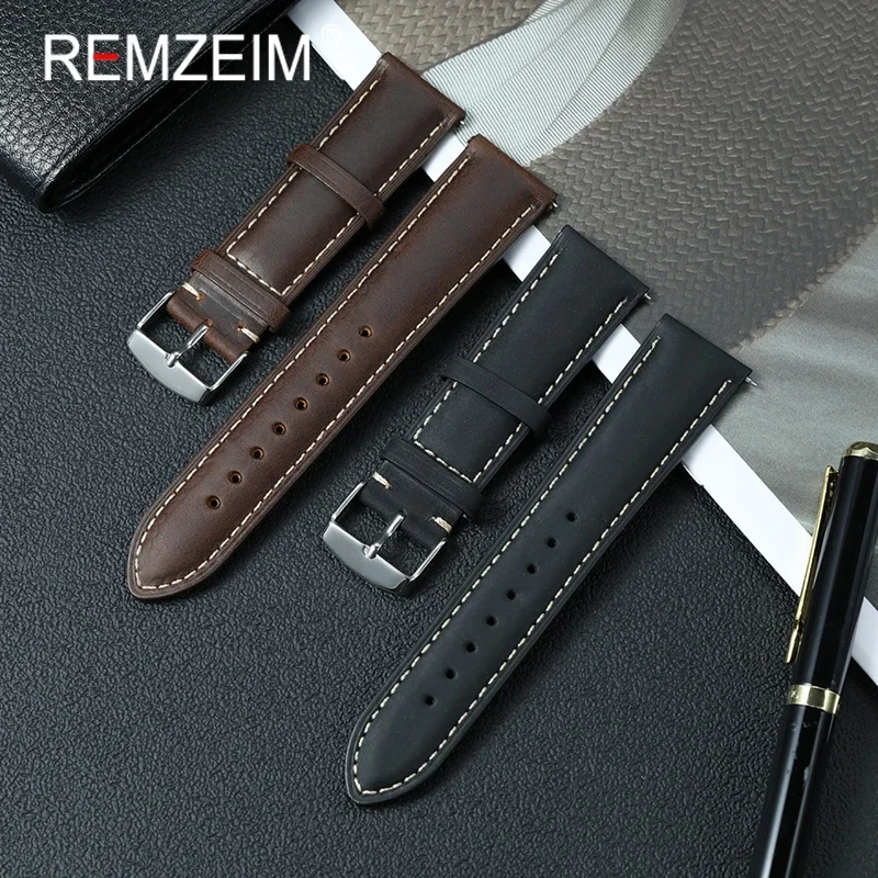 Vintage Crazy Horse Leather Wristwatch Band - Brown, Green, Blue, High-Quality Quick Release Strap
