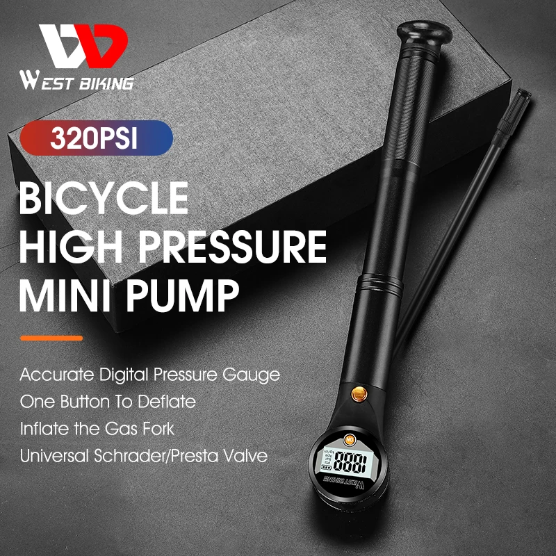 Portable High Pressure 320psi Bike Pump Schrader Valve with Gauge for
