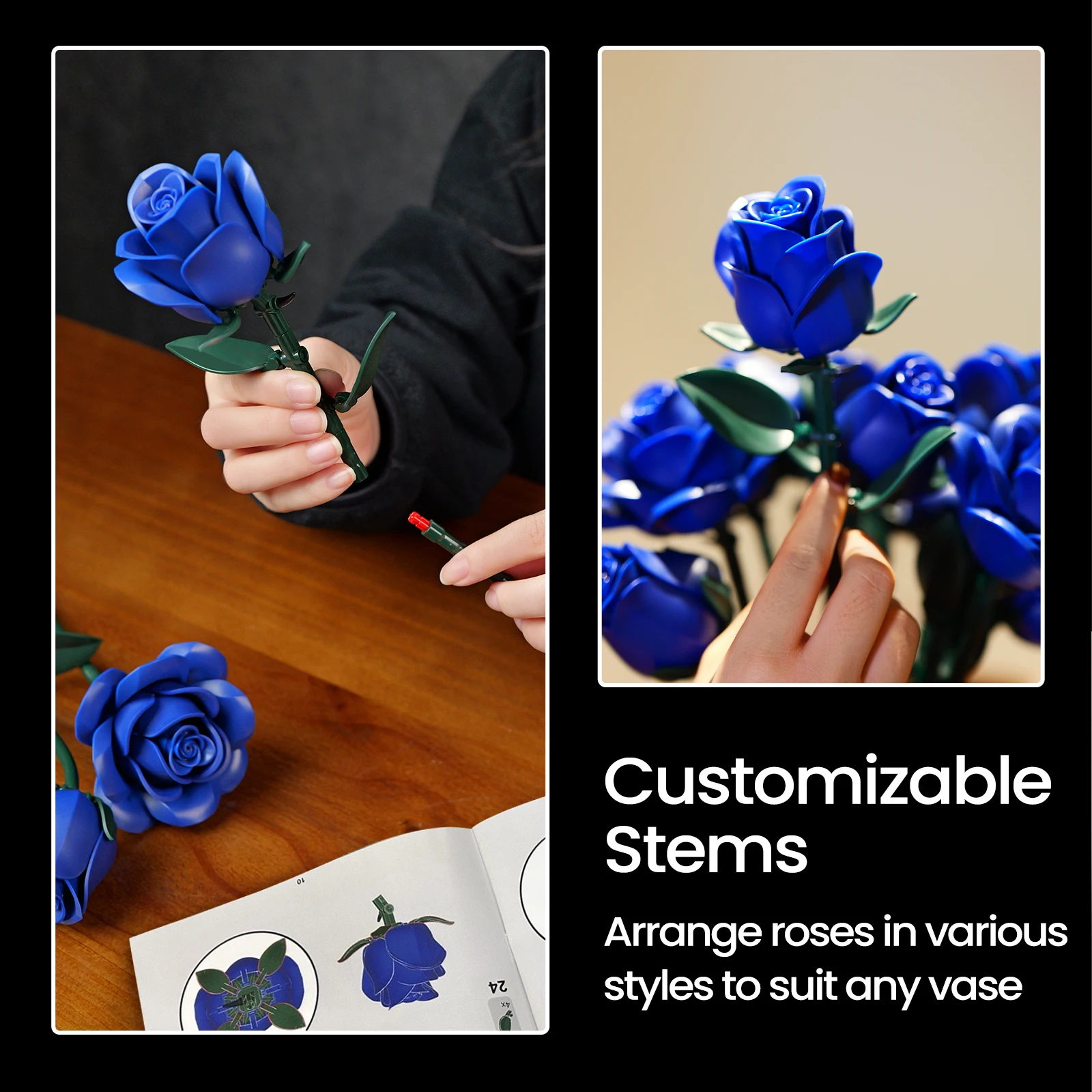 Blue Rose Blocks Flowers Building Set Artificial Roses Wedding