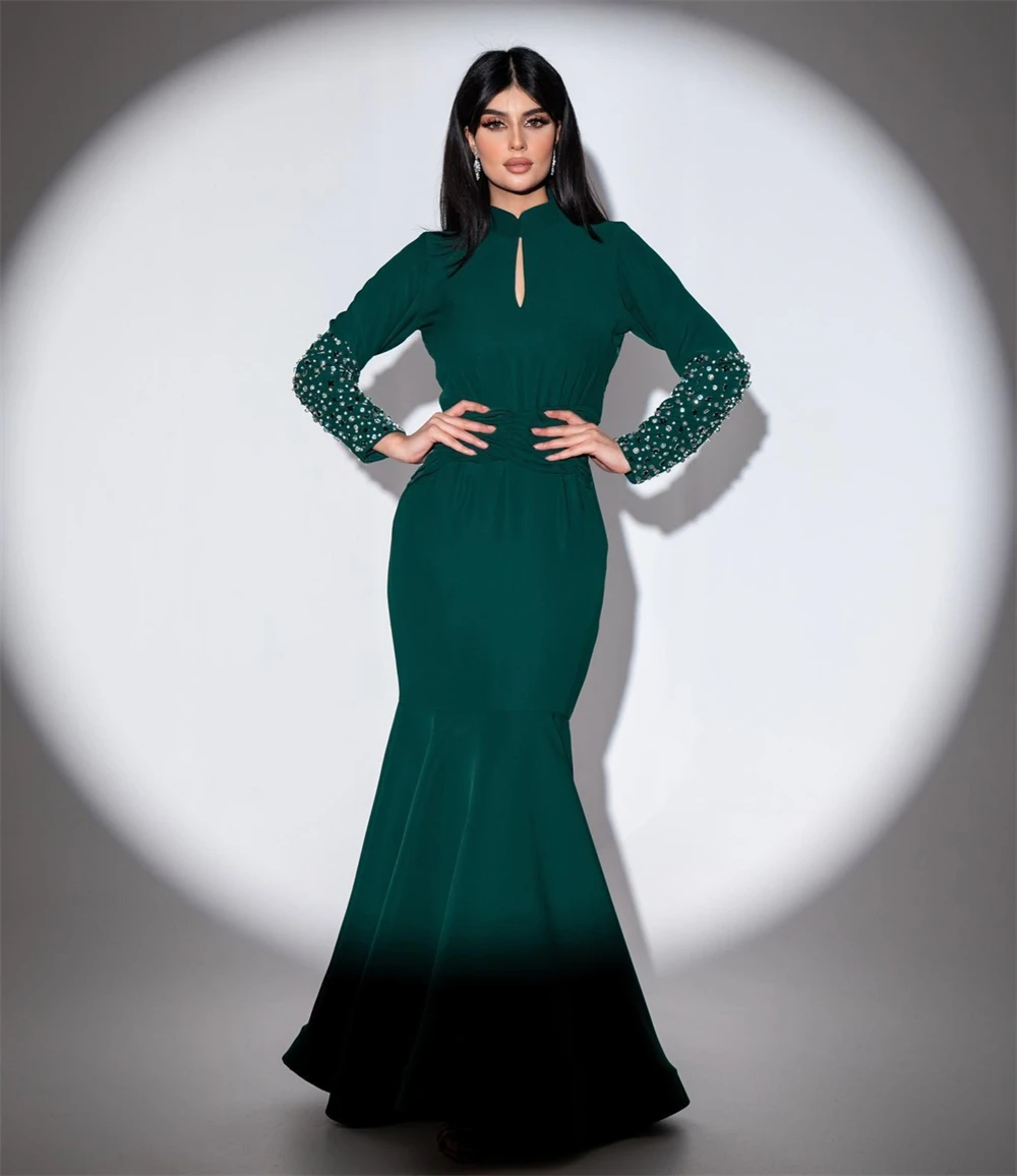 Prom Dress Prom Dress Saudi Arabia Simple Modern Style Formal Evening High Collar Mermaid Beading Satin Bespoke Occasion Dresses yipeisha high collar green evening gown pleated satin long party dress simple prom dresses mermaid vestido de festa