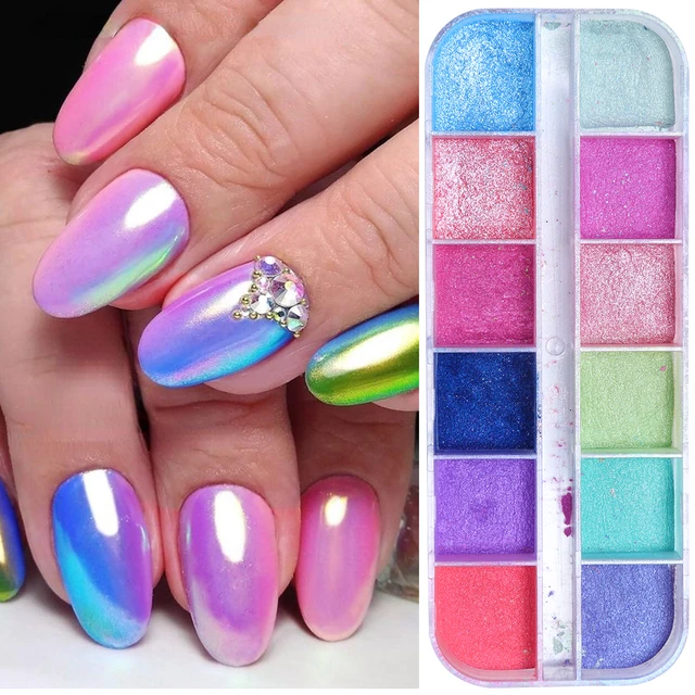 MIRROR CHROME NAIL POWDER COLOURS UNICORN ROSE GOLD BLUE PINK RED EFFECT  PIGMENT