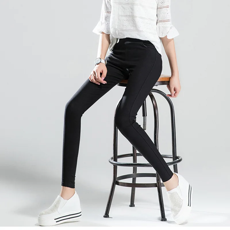 Skinny Pencil Pants For Women Black Solid Ankle Length Leggings High Waist Stretch Trousers Female Casual Wear black grey high waist pregnant women trousers summer ankle length abdominal flares pants front split maternity boot cut culottes