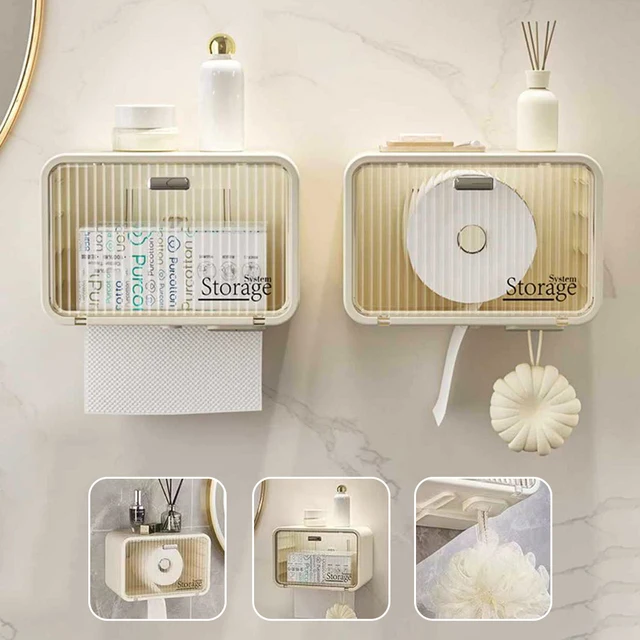 Boîte à mouchoirs transparente et étanche, murale, pour toilettes, dortoir, salle de bains, rouleau de papier, organisateur de rangement pour serviettes de visage 1