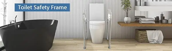 Stehhilfe-Toilette mit rutschfesten Handläufen und Fußpolstern, verstellbare Toilettenrahmenhilfe, Tragfähigkeit bis zu 200 kg – Detail 1