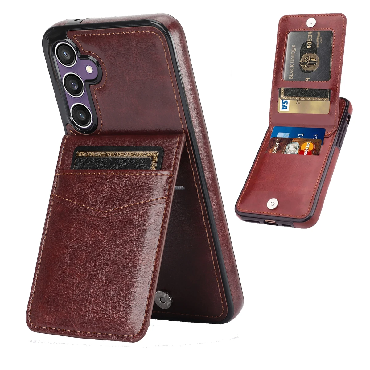 Flip Leather Card Holder Wallet Case For Samsung Galaxy S23 FE S24 Ultra S22 Plus S26 S25 Edge A56 A54 A55 A73 A17, Stand Cover