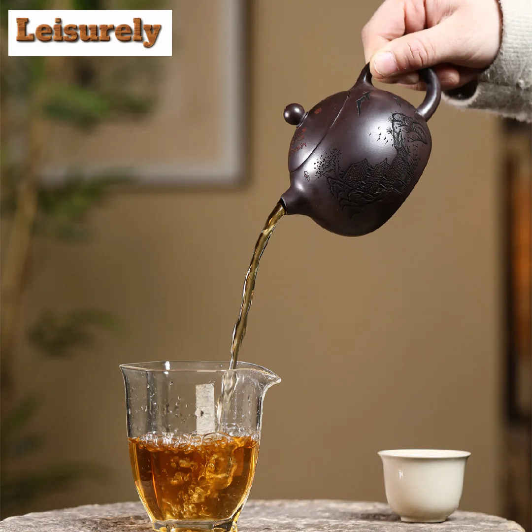 200ml Luxury Yixing Purple Clay Teapots Handmade Xishi Pot Raw Ore Purple Mud Kettle Zisha Tea Set Cafes Craft Collection Gift