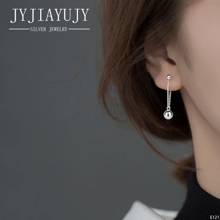JYJIAYUJY 100% Sterling Silver S925 Drop Stud Earrings Smooth Surface Hollow Star Ball Shape Hypoallergenic Jewelry Gift E121