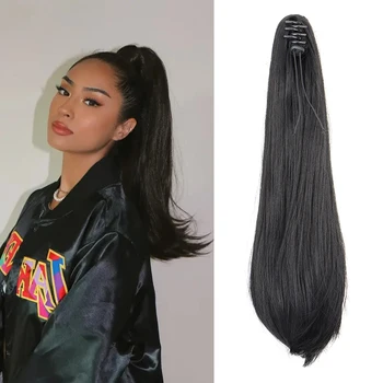 Synthetic Slightly Upturned Straight Ponytail Claw Clip In Hair Extension Sweet Cute Ponytail Black Brown Hairpiece for Women