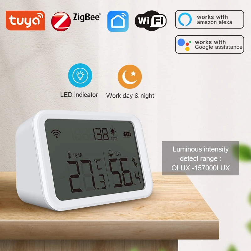 Tuya Wifi Zigbee Smart Temperature And Humidity Sensor Led Screen Works
