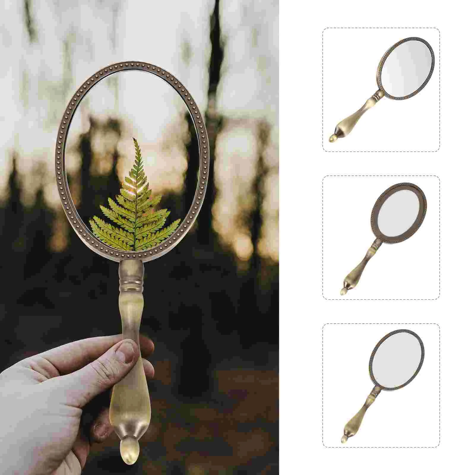 

Vintage Copper Color Handheld Mirror Personal Oval Hand Mirror Cosmetic Straight Handle Mirror For SPA Salon Makeup Pocket