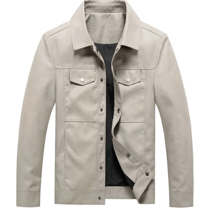 

Spring Autumn Thin Style Coat Pocket Style Turndown Collar Motorcycle Jackets Men clothes jaquetas Men's Leather Jackets MY494