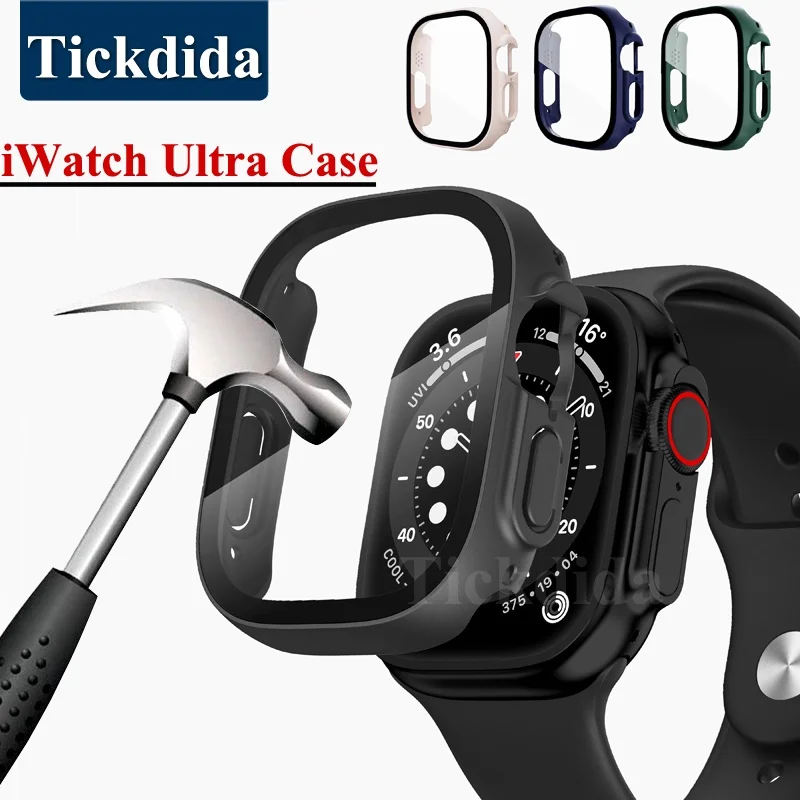 

Tempered Glass+Case for Apple Watch Ultra Case 49mm 45mm 44mm 41mm Case Protector Frame Bumper Cover for iWatch Series 8 7 6 Se
