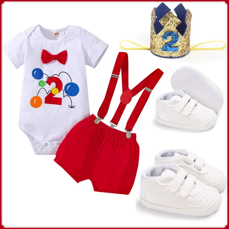 

Baby Boy Clothes Set Girl Outfit Cute Cake Smash Summer Newborn Photography Romper Suspender Shorts 1st Birthday Photo Shoot