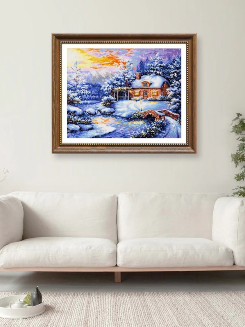 Handmade fairy tale snow scene wall painting embroidery picture cross stitch kit cross embroidery painting