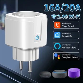 WiFi Smart Plug Socket EU 16/20A with Power Monitoring Timing Tuya Smart Life Alexa Google Home Alice Voice Control Outlet 1