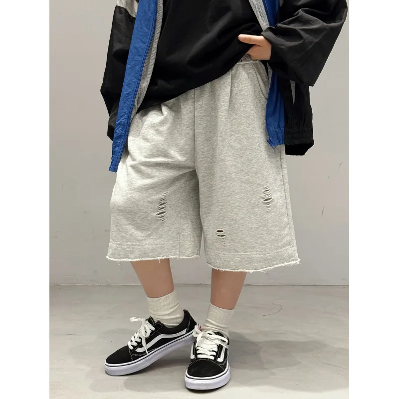 Baoduo children's clothing boys summer ripped pants shorts new medium pants thin sweatpants tide