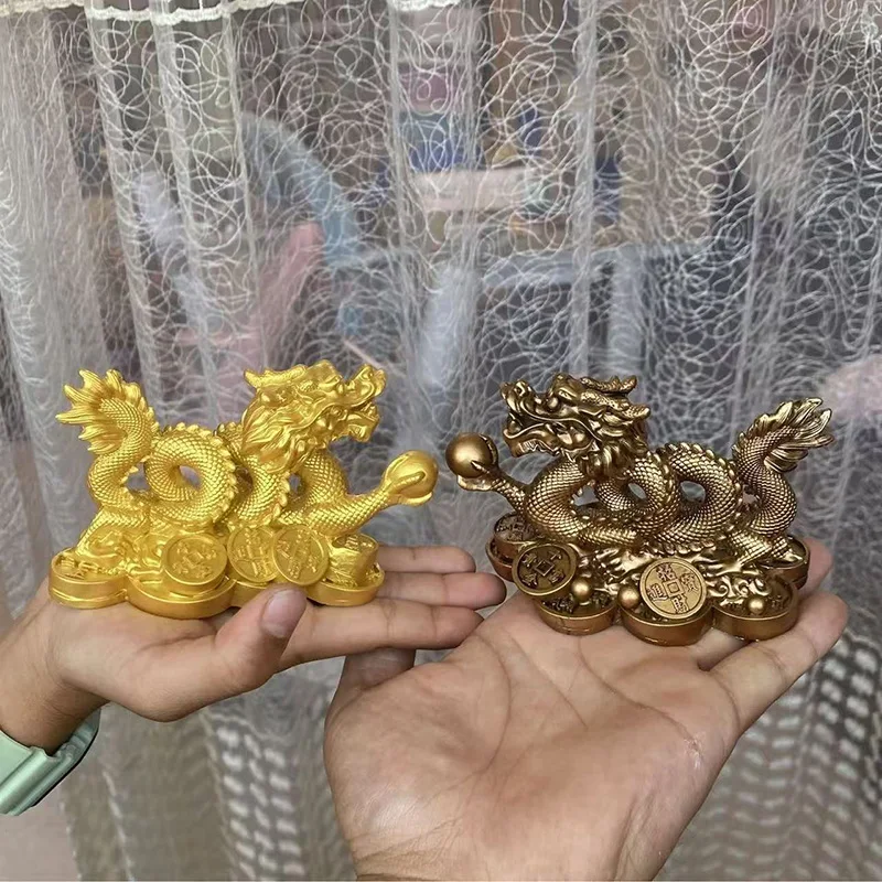 Chinese Auspicious Money Dragon Statuette Resin Sculpture Feng Shui Decoration Home Living Room Bedroom Office Figurines