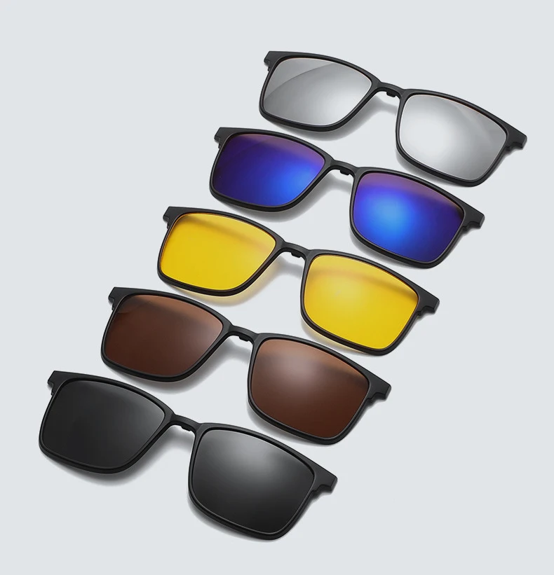 VCKA 6 In 1 Quadratische Polarisierte Myopie Sonnenbrille Männer Frauen Magnetische Clip Gläser Rahmen Optische Verordnung Brillen -0,5 bis -10,0 – Detail 2