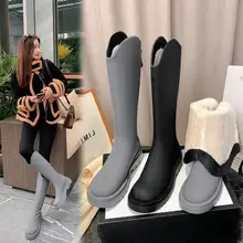 

Concise Fashion Women Knee High Boots 2022 Winter Warm Genuine Leather High Quality Back Zipper Shoes Woman New Arrival