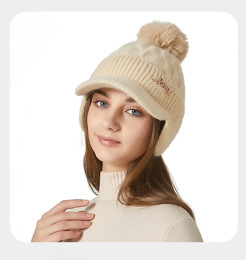 Tykke kanin høreværn Baseball kvinders vinter udendørs kuldesikret varmt hår Bolde strikket kasket Skullies Beanies_voghion.com