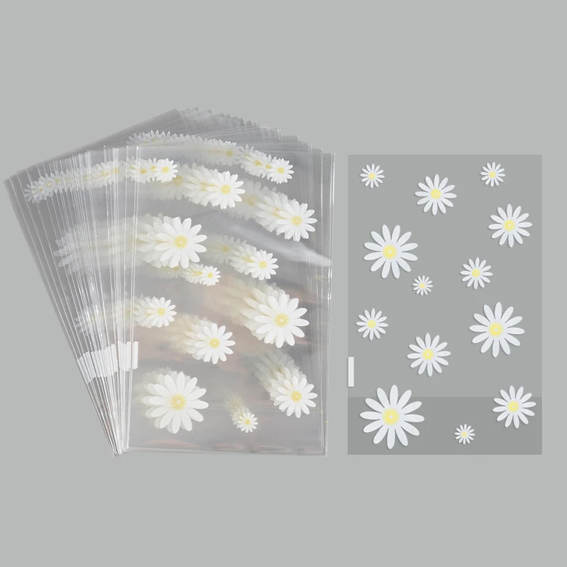50/100pcs 데이지 사탕 가방 투명 꽃 쿠키 베이킹 포장 가방 결혼식 생일 파티 DIY 선물 포장 용품