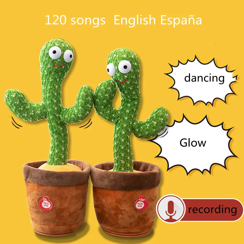 

Rechargeable Dancer Cactus Glowing Dancing Captus USB Record Swing Fish Repeat Talking Dance Cactus Spanish Parlanchin Baby Toy