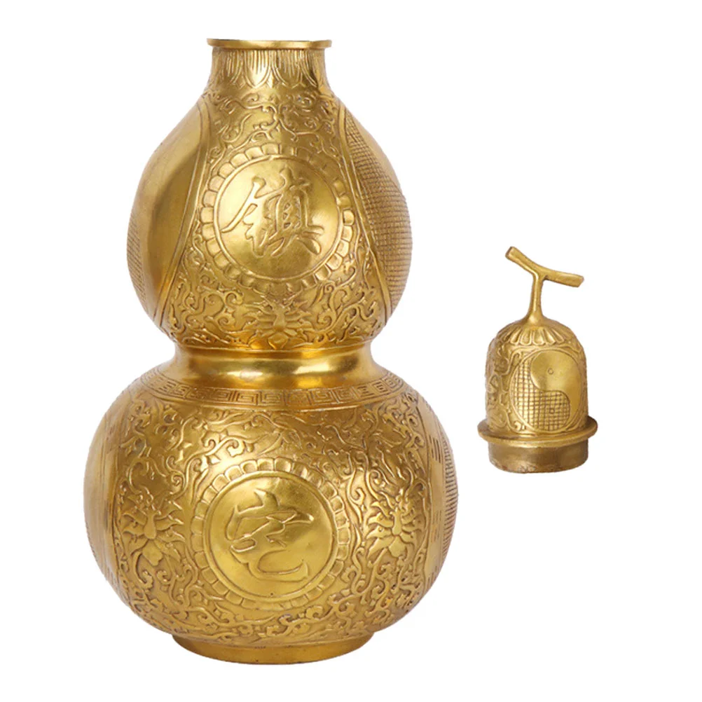 

Traditional Chinese Copper Gourd Statue Natural Feng Shui Good Fortune Gourd Cucurbit Home Desktop Ornament