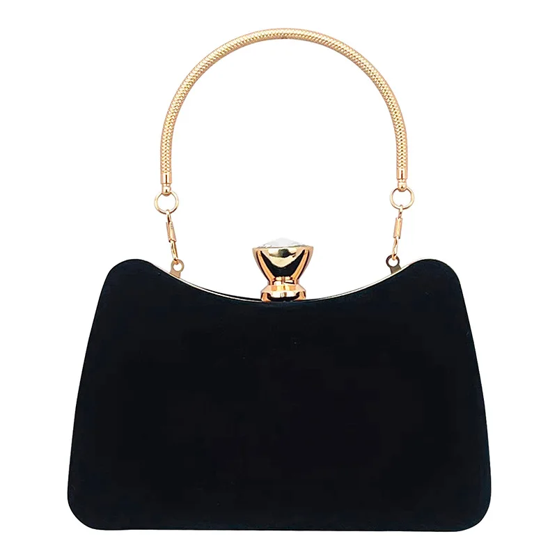 Retro Trendy Black Clutches For Women Fashion Elegant Evening Bags With Metal Handle Handbag Wedding Party Chain Shoulder Bag