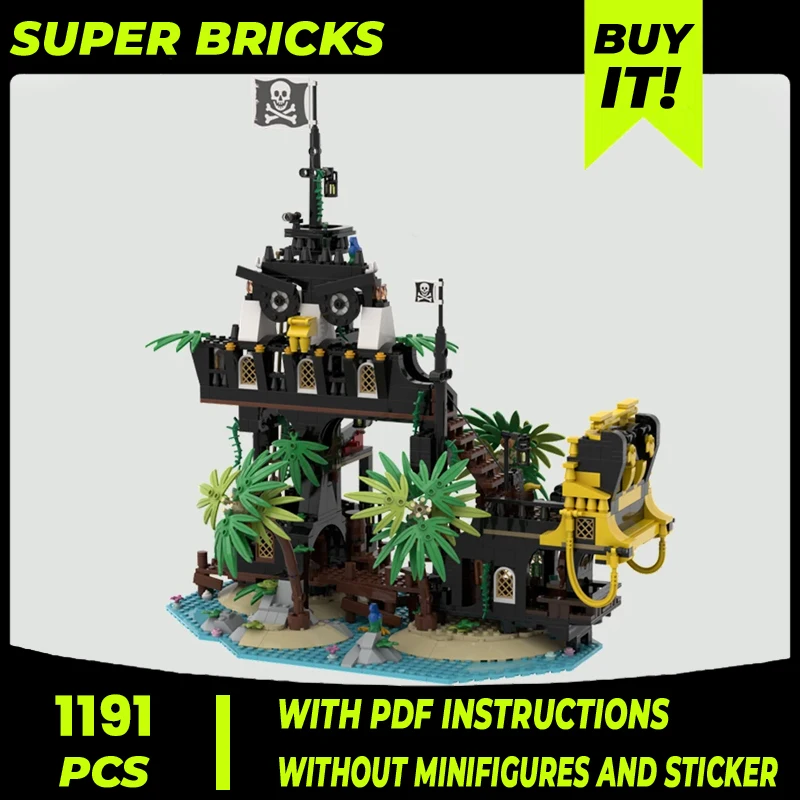 

Moc Building Blocks Island Model Barracuda Bay Pirates Technical Bricks DIY Assembly Construction Toys For Child Holiday Gifts