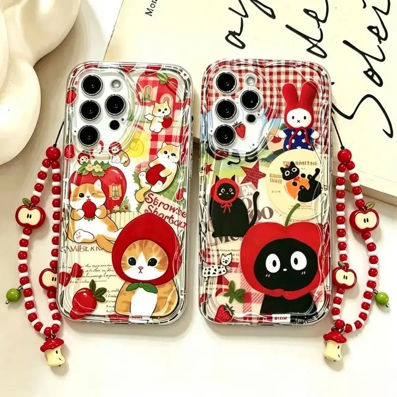 Cartoon Cat Red Apple Soft Chain Case Cover