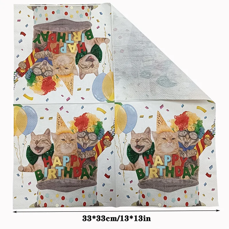 10/20pcs 33*33cm 2-Ply Three Cats Colourful Printed Napkins Birthday Party Decorative Paper Placemats Butterfly Bone Bart Paper