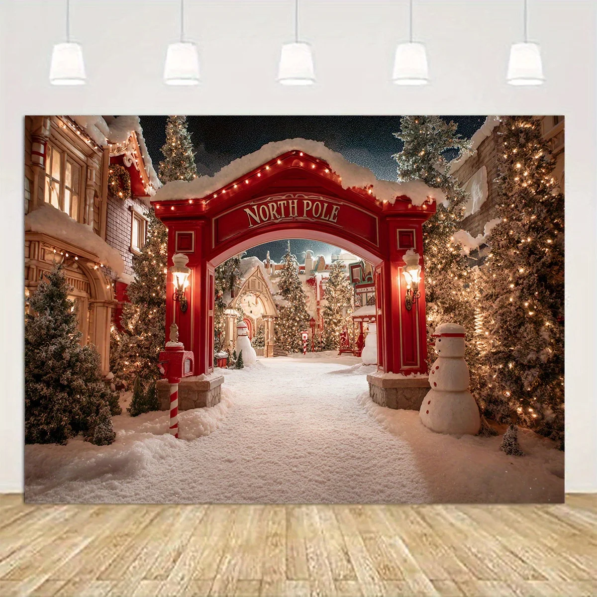 2D flach 1 Stück Arctic Snow Village Winterszene Polyester-Hintergrundstoff, geeignet für Weihnachten, Neujahr und Partydekoration – Detail 8